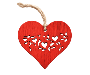 Hanger hart 7,5x7cm+16cm touw rood