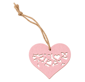 Hanger hart 7,5x7cm+16cm touw roze