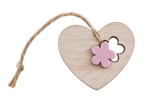 Hanger hart bloem hout 6x7cm roze