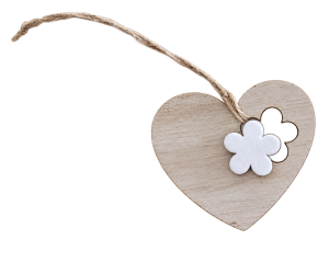 Hanger hart bloem hout 6x7cm wit