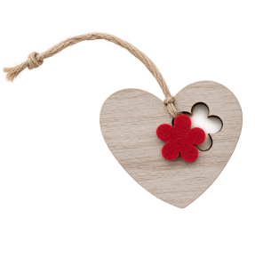 Hanger hart bloem hout 6x7cm rood