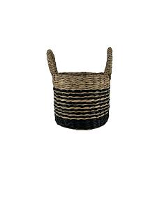 Zeegras mand Ø13xH12cm zwarte strepen