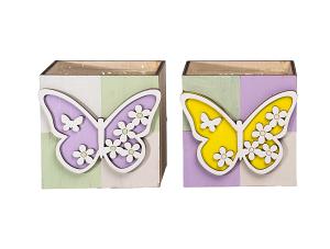 Planter hout Vlinder 10x10x10cm 2ass