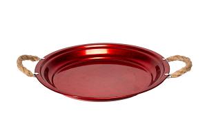 Zink bord Ø29xH2,5cm met jute oren rood