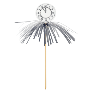 Bijsteker Klok+tinsel Ø6cm wit 12cm stok