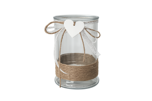 Ciilinder glas jute+hart Ø13xH17cm trans