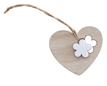 Hanger hart bloem hout 6x7cm wit