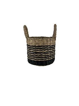 Zeegras mand Ø13xH12cm zwarte strepen