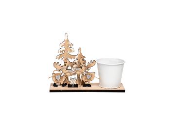 Houten deco Rudy + zink pot ES7 wit