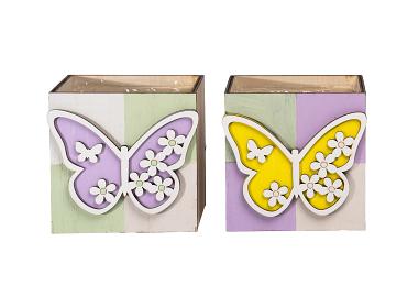 Planter hout Vlinder 10x10x10cm 2ass