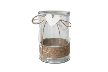 Ciilinder glas jute+hart Ø13xH17cm trans