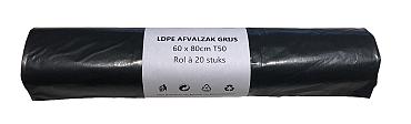 Vuilniszak LDPE 60x80cm 50mu gr 20st/rol